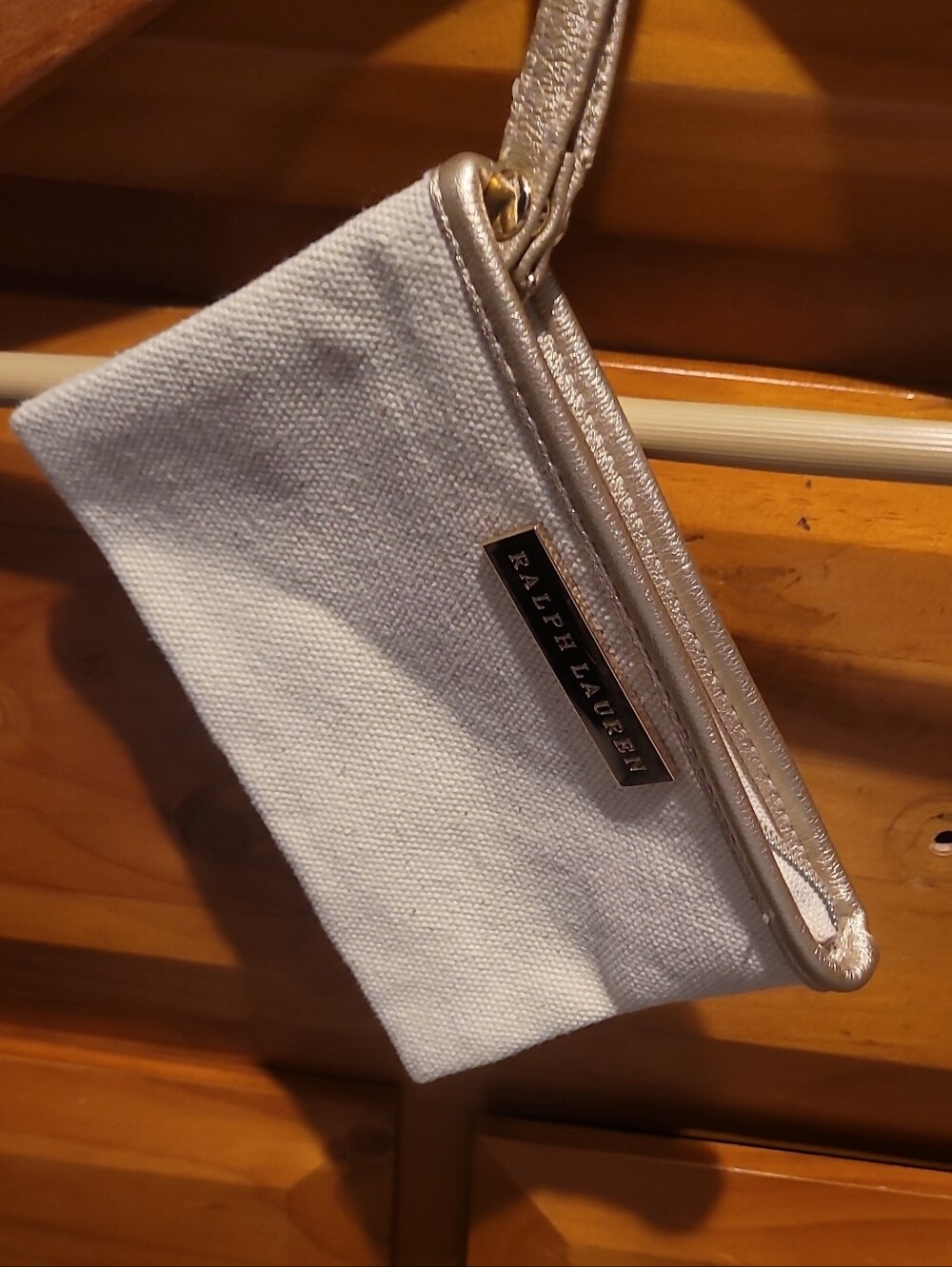 Ralph Lauren Cream Canvas Wristlet with Metallic Trim